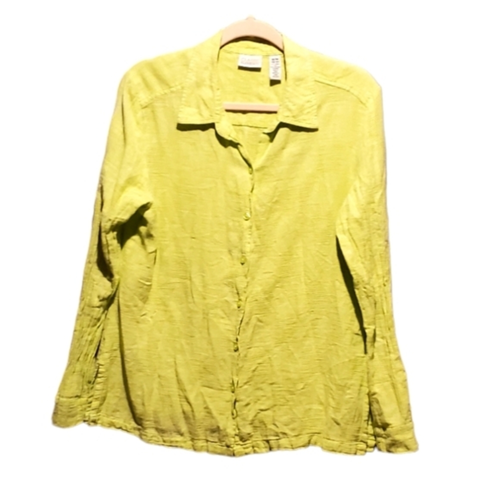 Classic Elements Button‎ Down Shirt Lime Linen Blend Women Medium